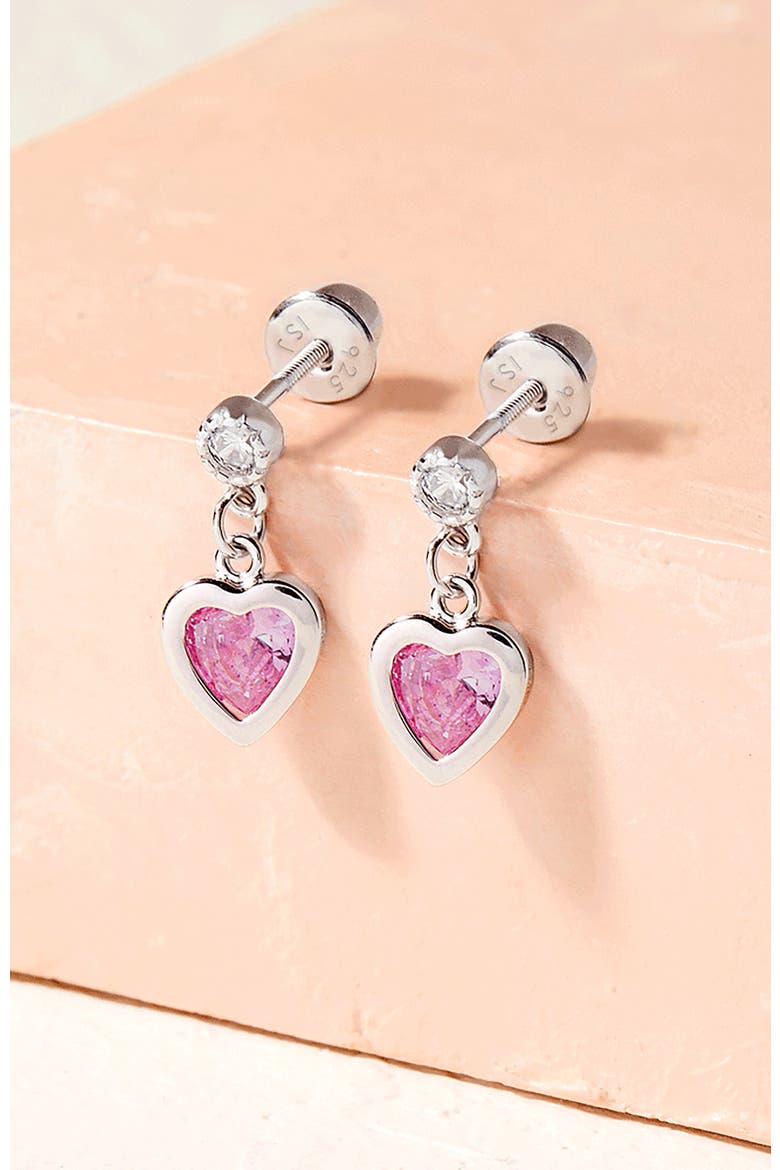 My First Dangle Hearts Girl Earrings, Alternate, color, Pink