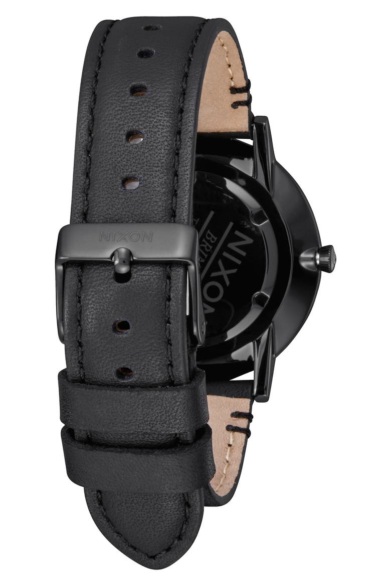 Porter Round Leather Strap Watch, 40mm, Alternate, color, BLACK/GOLD