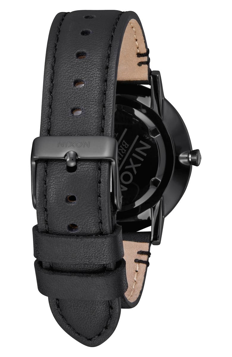 Nixon Porter Round Leather Strap Watch, 40mm, Alternate, color, Black/Gold