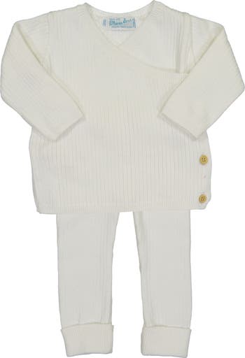 Pointelle Knit Sweater, Footed Pants & Bonnet Set