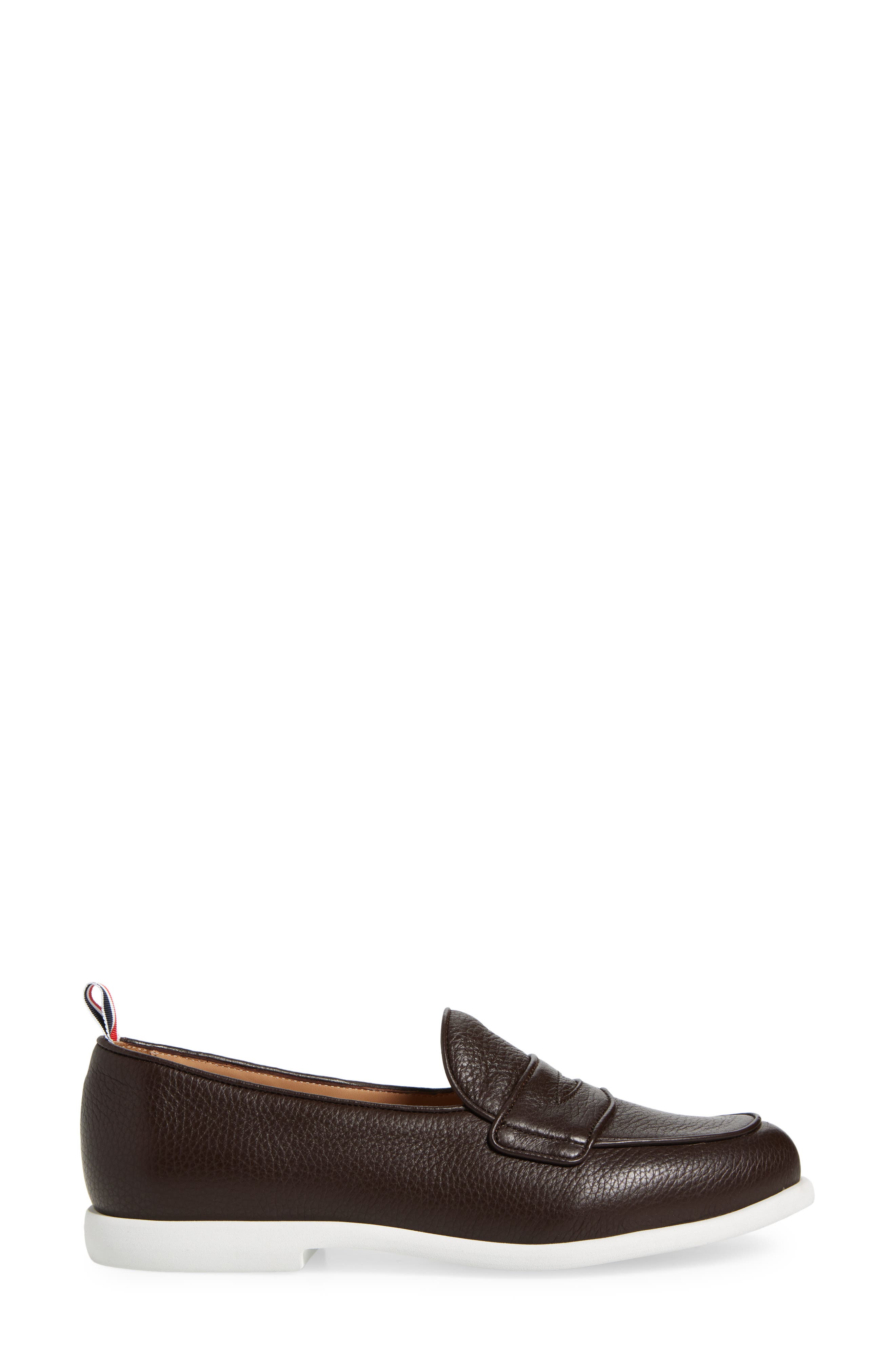 Thom Browne Varsity Square Toe Penny Loafer, Alternate, color, Brown
