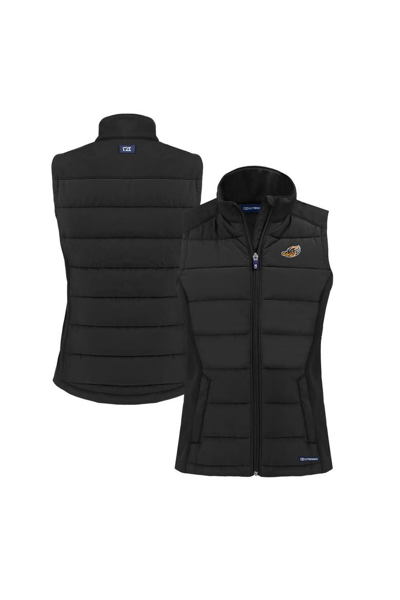 Women's Cutter & Buck  Black Akron RubberDucks Evoke Hybrid PrimaLoft Eco Softshell Recycled Full-Zip Vest, Alternate, color, Black