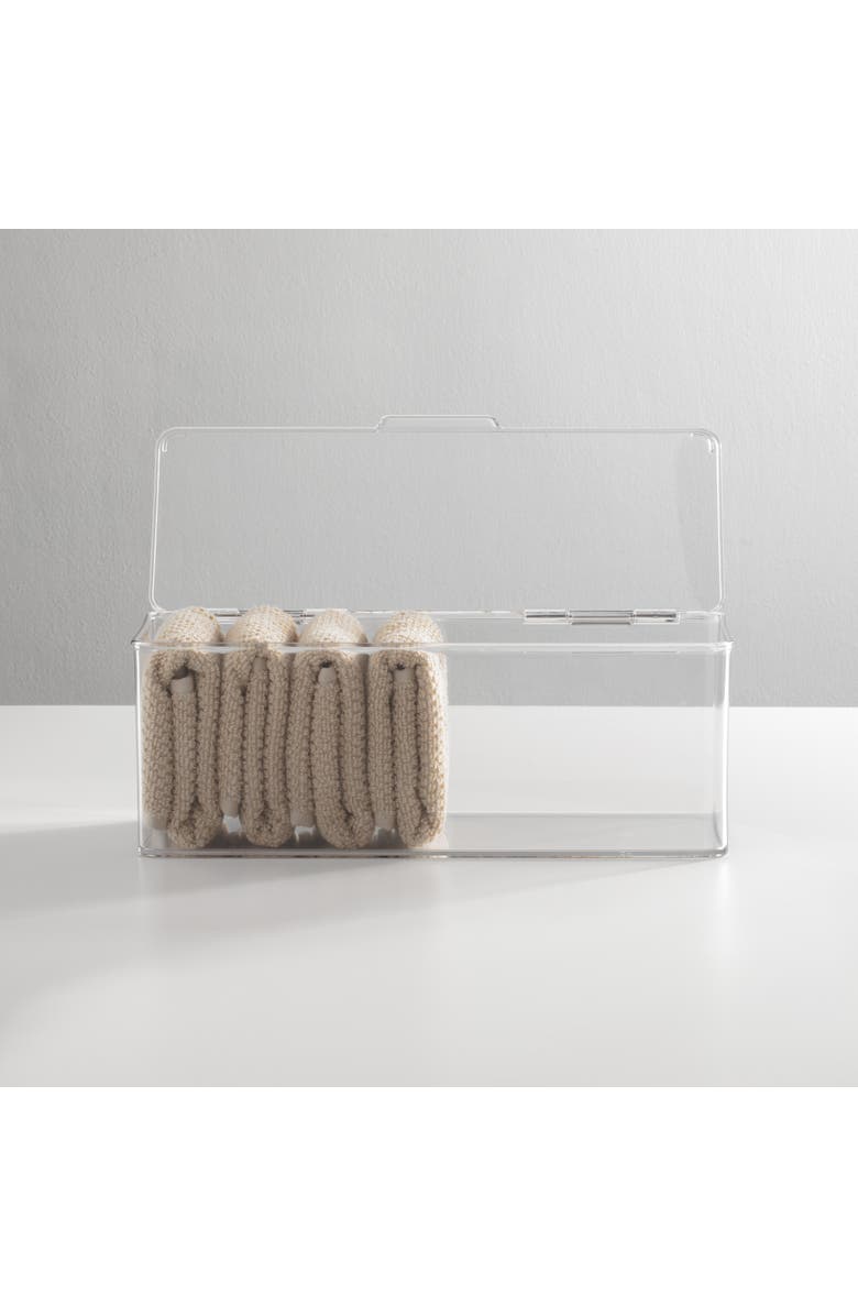 mDesign Plastic Bathroom Vanity Organizer Bin Box with Hinged Lid, 4 Pack, Clear, Alternate, color, Clear