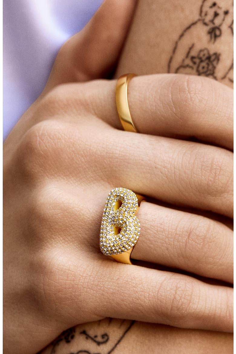 Pavé Bubble Initial Ring, Alternate, color, GOLD WITH CZ