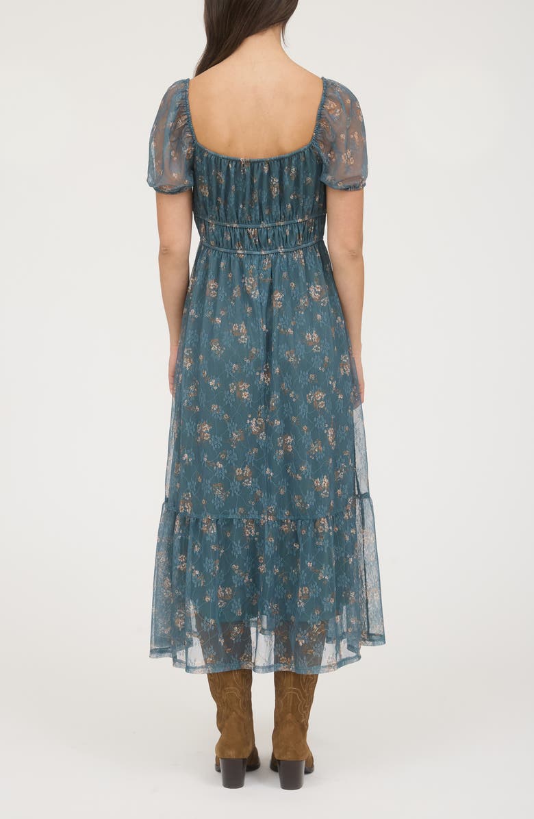 Blu Pepper Puff Sleeve Midi Dress, Alternate, color, Moss Green Multi