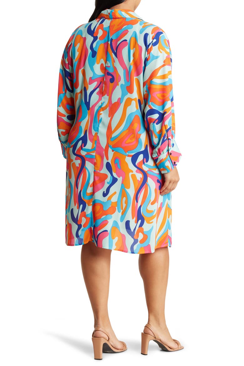 Brooklyn III Long Sleeve Shirtdress, Alternate, color, TEAL/ LAVA LEOPARD