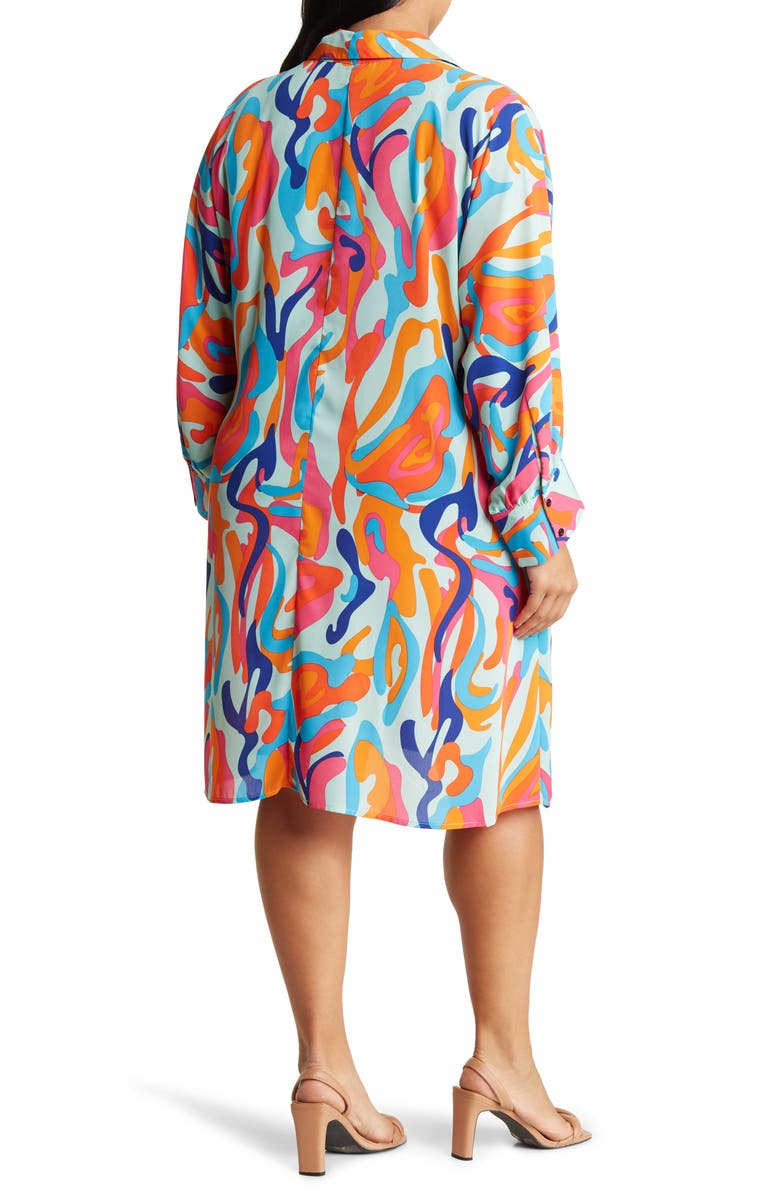 BY DESIGN Brooklyn III Long Sleeve Shirtdress, Alternate, color, Teal/ Lava Leopard