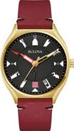 BULOVA Frank Lloyd Wright Collection Leather Strap Watch, 40mm