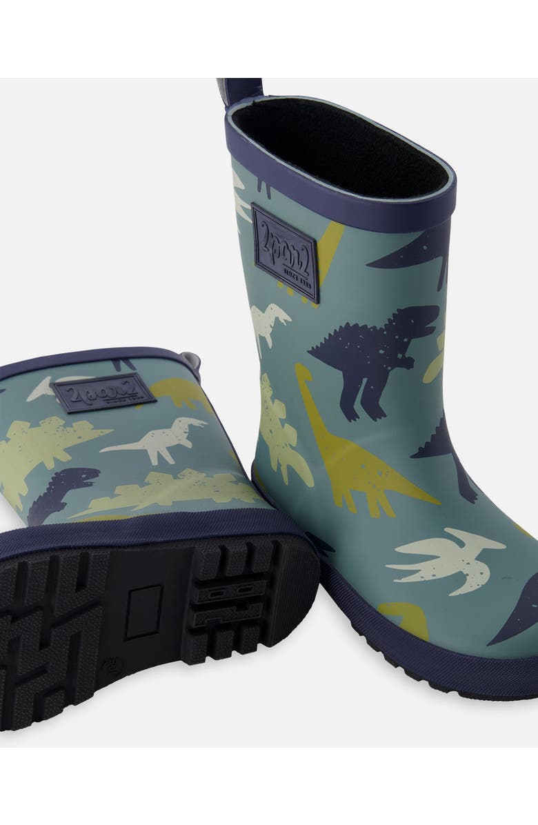 Deux par Deux Boy Waterproof Animal Rain Boots in Natural Rubber, Alternate, color, Green Dinosaur Print