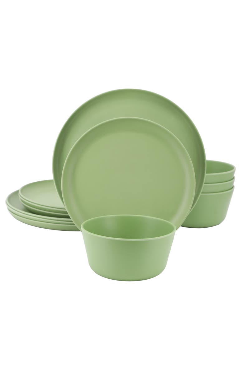 Gibson Home Fairhope 12 Piece Melamine Round Dinnerware Set, Main, color, Green