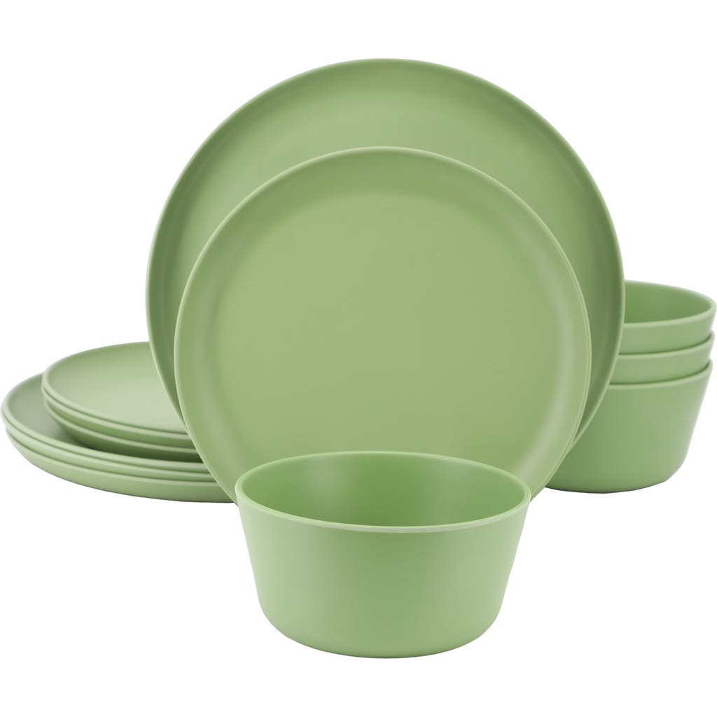 Gibson Home Fairhope 12 Piece Melamine Round Dinnerware Set In Green