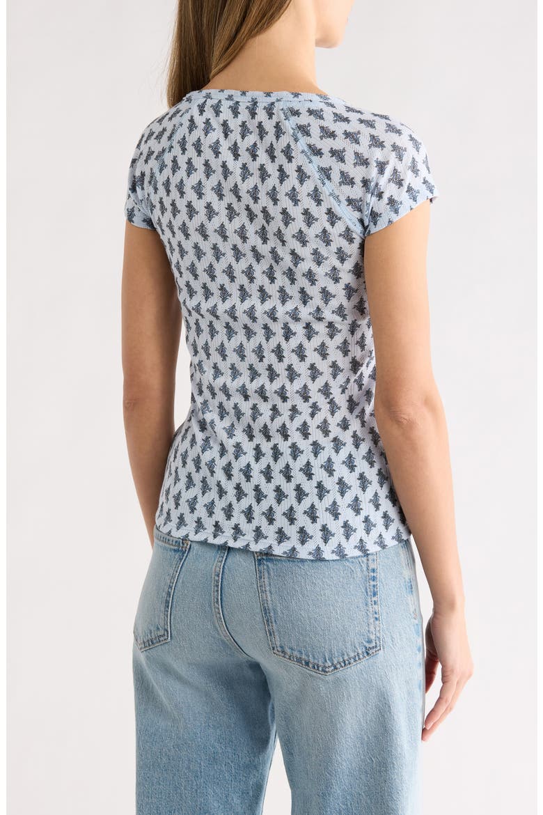 Pointelle Cap Sleeve Cotton Blend Henley, Alternate, color, BLUE MULTI