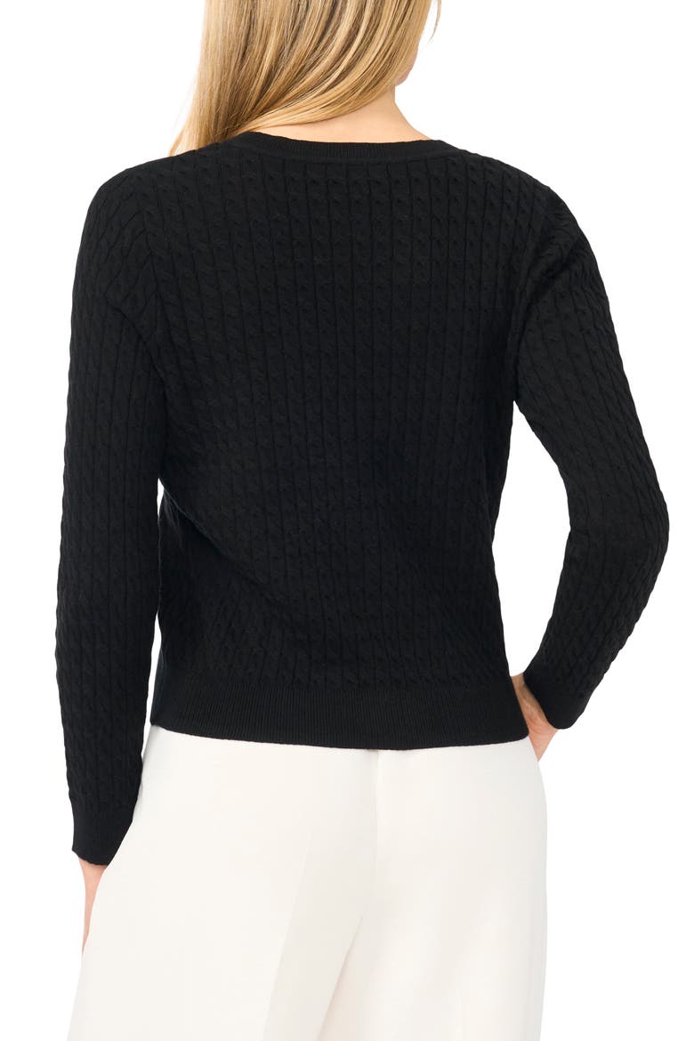 Cable Stitch V-Neck Cardigan, Alternate, color, RICH BLACK