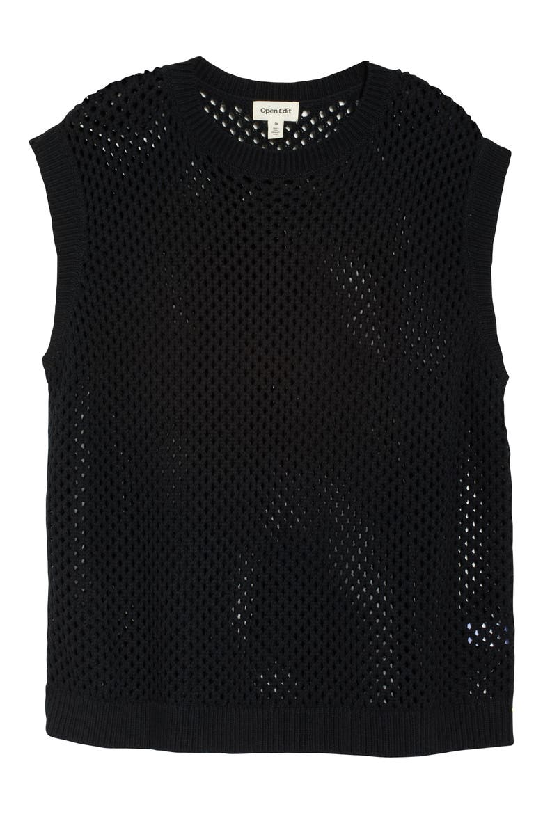 Oversize Open Stitch Sleeveless Cotton Blend Sweater, Alternate, color, BLACK