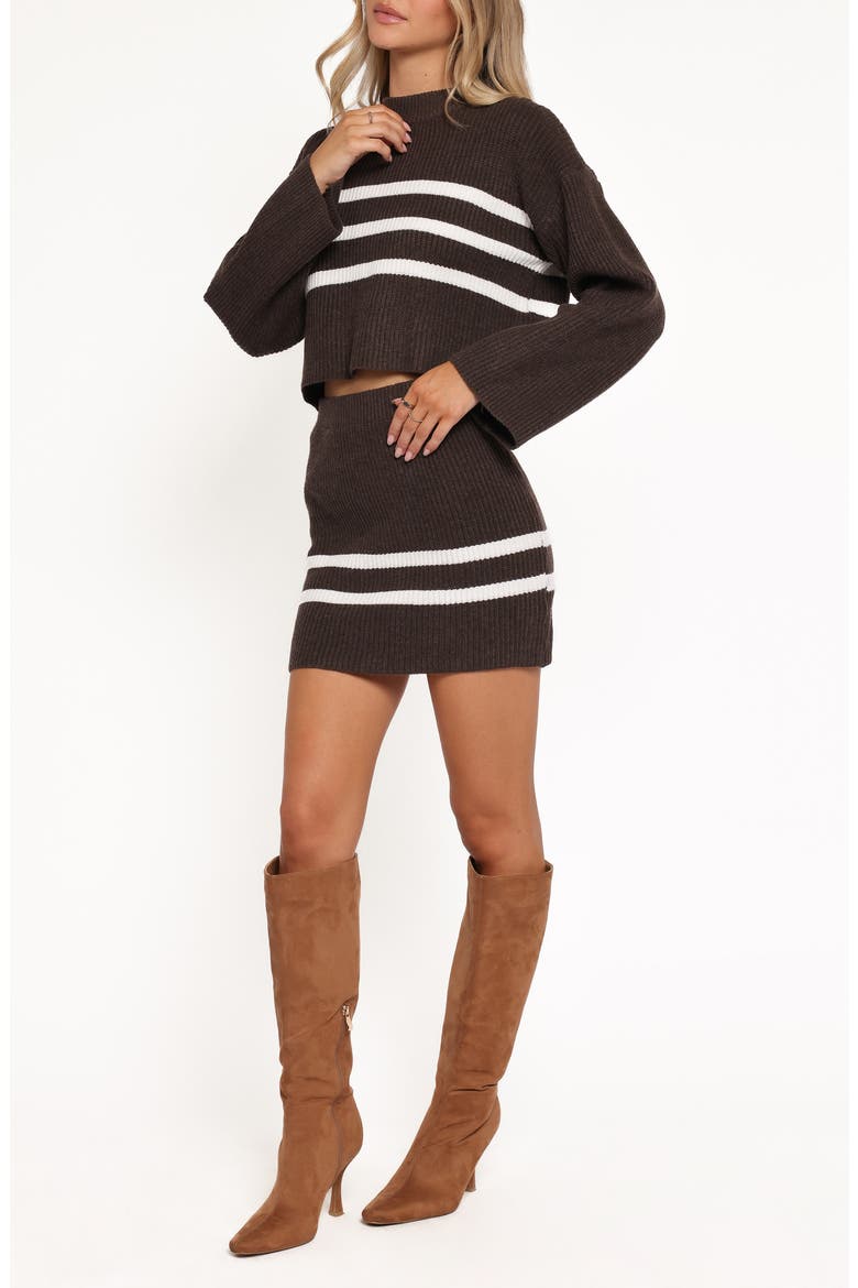 Sara Stripe Rib Crop Sweater & Miniskirt Set, Alternate, color, CHOCOLATE CREAM STRIPE