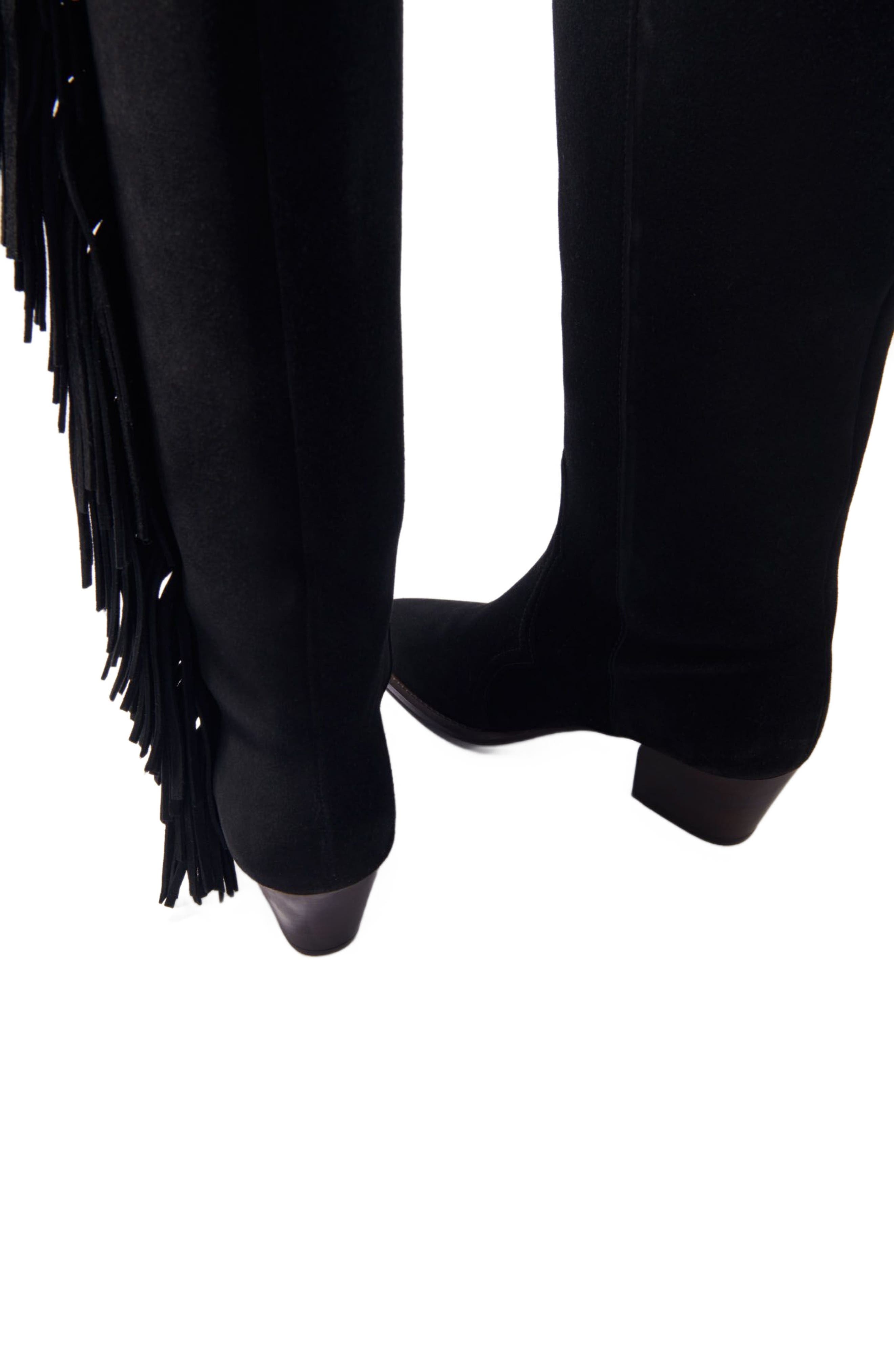 Fringed suede cowboy boots, Alternate, color, Black