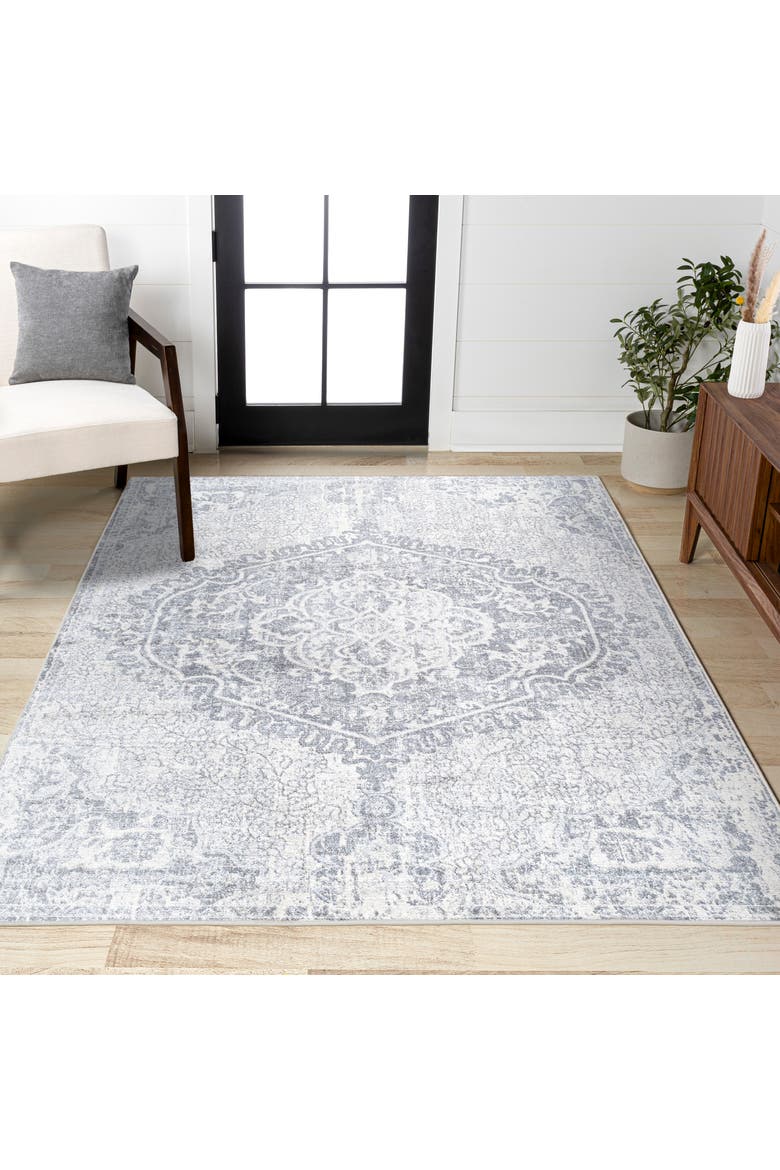 Modern Persian Vintage Medallion Area Rug, Alternate, color, Gray/Ivory