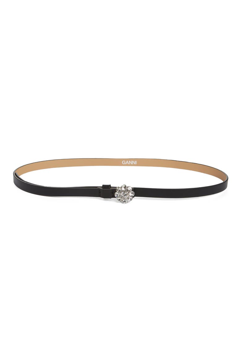 Crystal Buckle Recycled Leather Belt, Main, color, BLACK