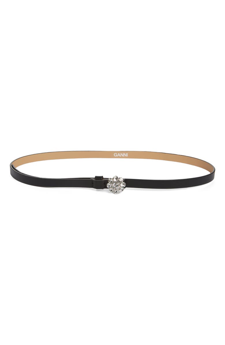 Ganni Crystal Buckle Recycled Leather Belt, Main, color, 