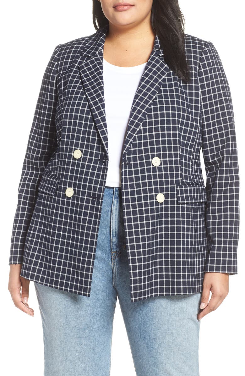 Halogen<sup>®</sup> Double Breasted Check Blazer, Alternate, color,