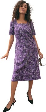Jessica London Stretch Cotton Square Neck Midi Dress