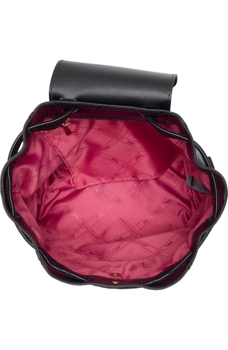 Longchamp Embroidered Leather Backpack, Alternate, color, Black/Fig/Khaki