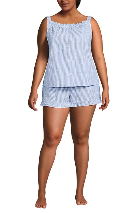 Plus Size Seersucker 2 Piece Pajama Set - Tank and Shorts