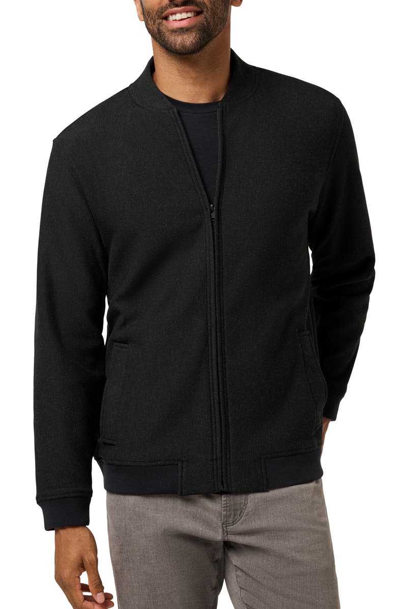 TravisMathew Social Club Bomber Jacket, Main, color, Heather Black