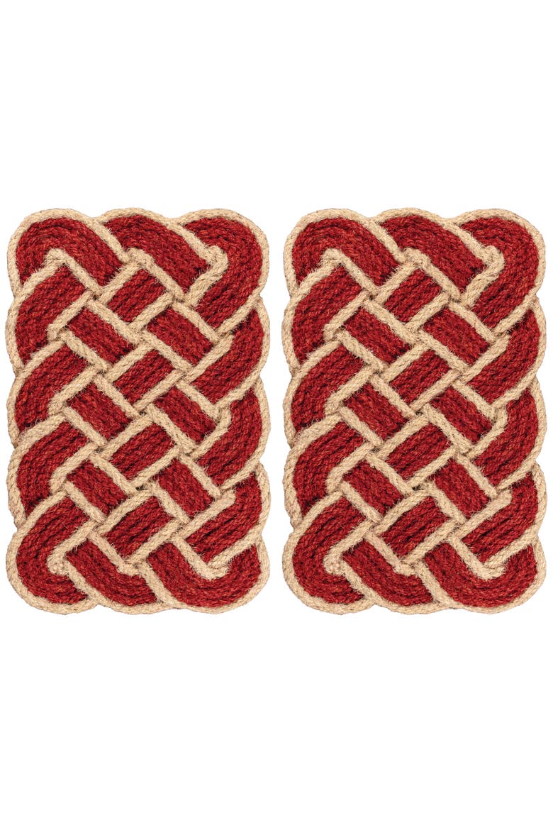 Maeve Classic Coastal Scalloped Basketweave Coir Indoor/Outdoor DoorMat, Main, color, Red/Bleach (Set of 2)
