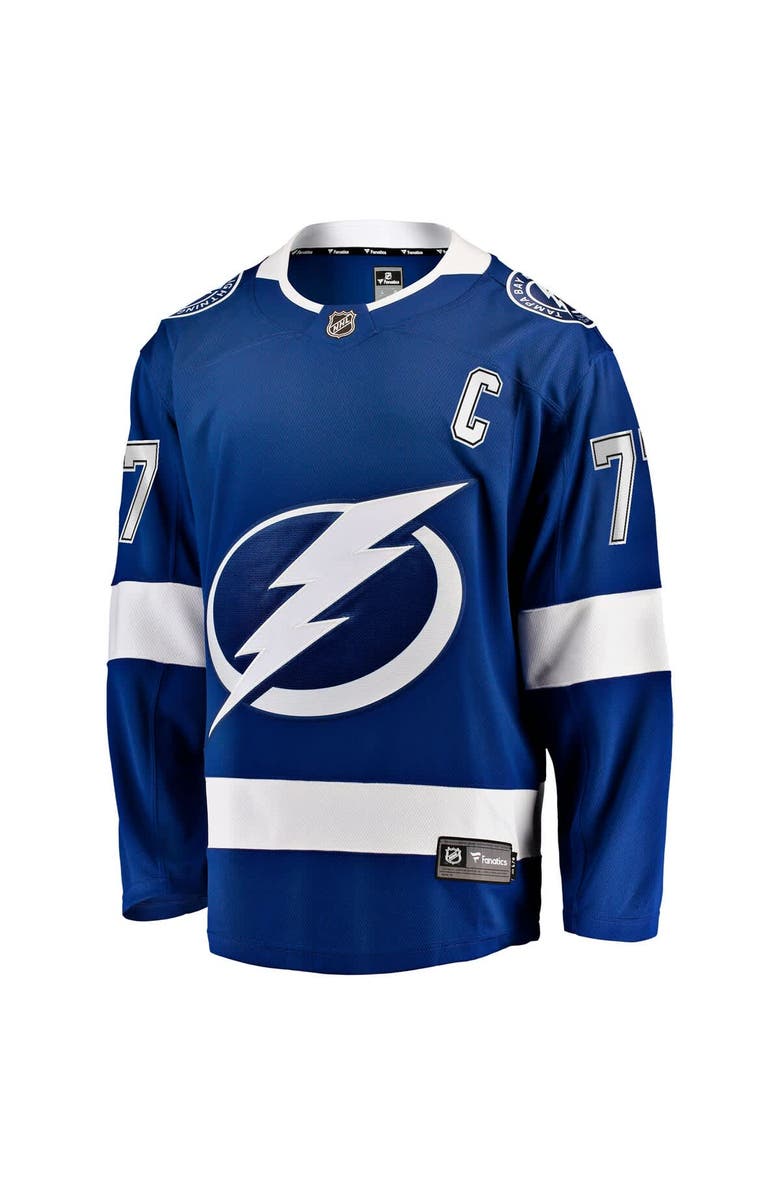FANATICS Men's Fanatics Victor Hedman Blue Tampa Bay Lightning Home Captain Patch Breakaway Jersey, Alternate, color, Blue