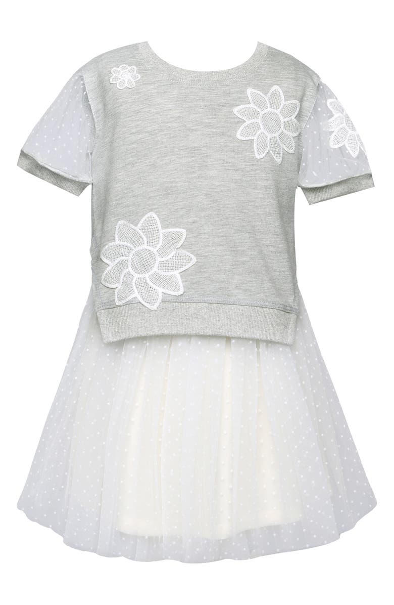 Baby Sara Kids' Twofer Mesh Dress, Main, color, Gray Multi