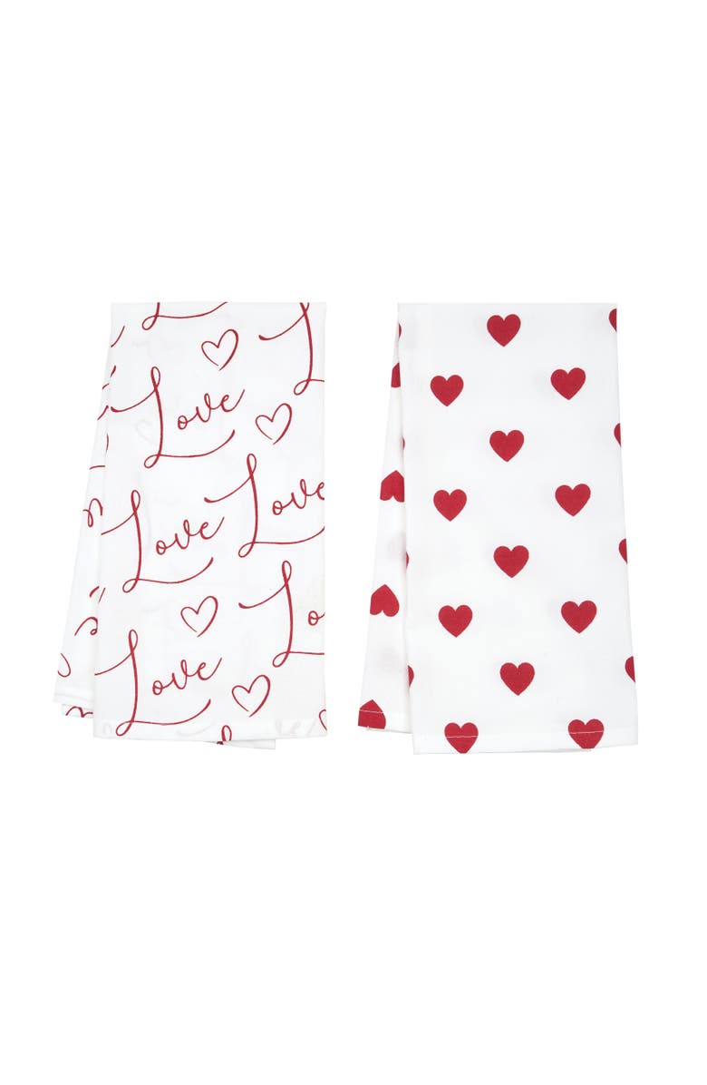 C&F Home Love Heart Valentine's Day 100% Cotton Flour Sack Dishtowels Set of 2, Main, color, Red