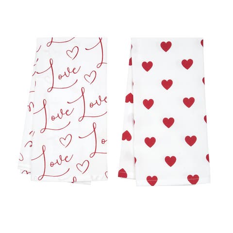 Love Heart Valentine's Day 100% Cotton Flour Sack Dishtowels Set of 2