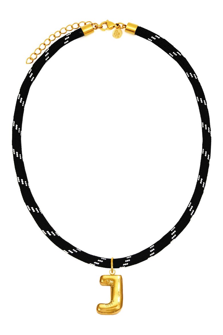 Bubble Initial Pendant Cord Necklace, Main, color, BLACK-J