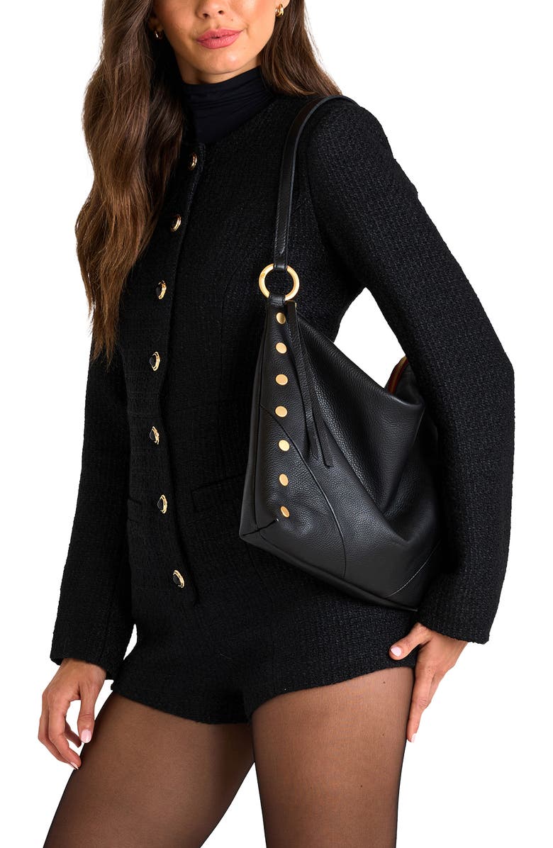 HAMMITT Large Kyle Leather Shoulder Bag, Alternate, color, Black/Brushed Gold Red Zip