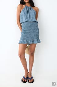MANGO TEEN Print Smocked Halter Neck Minidress