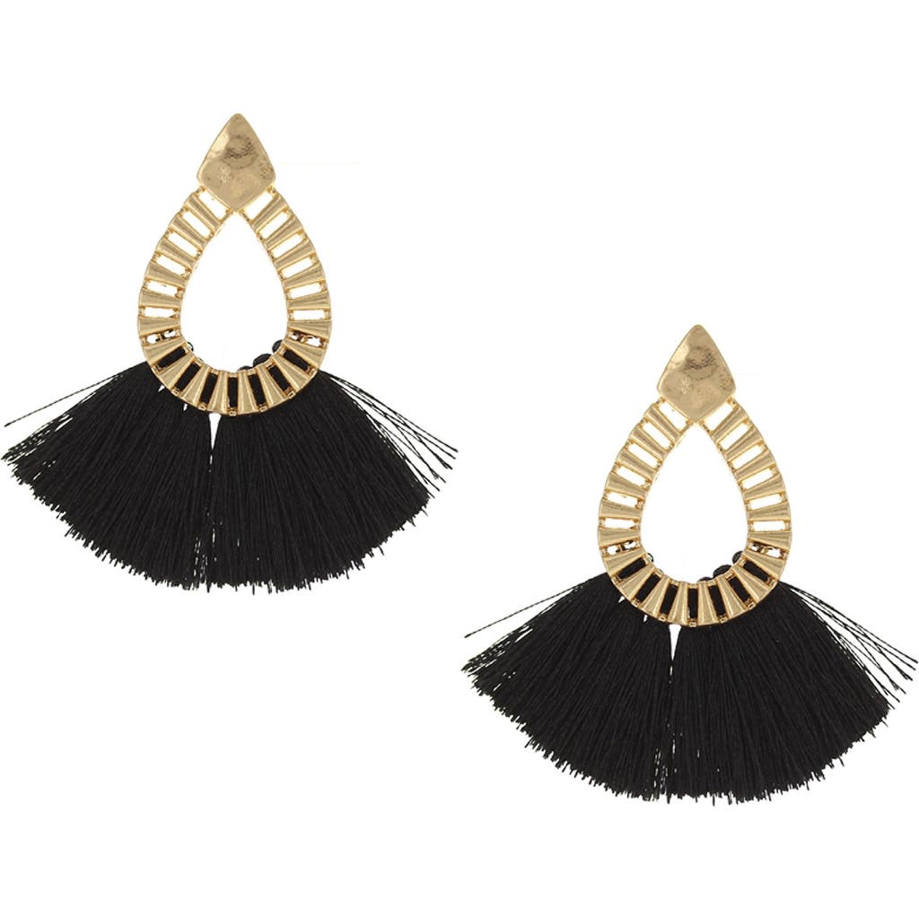 Olivia Welles Step Into Fall Sweep Fringe Teardrop Earrings In Gold/black