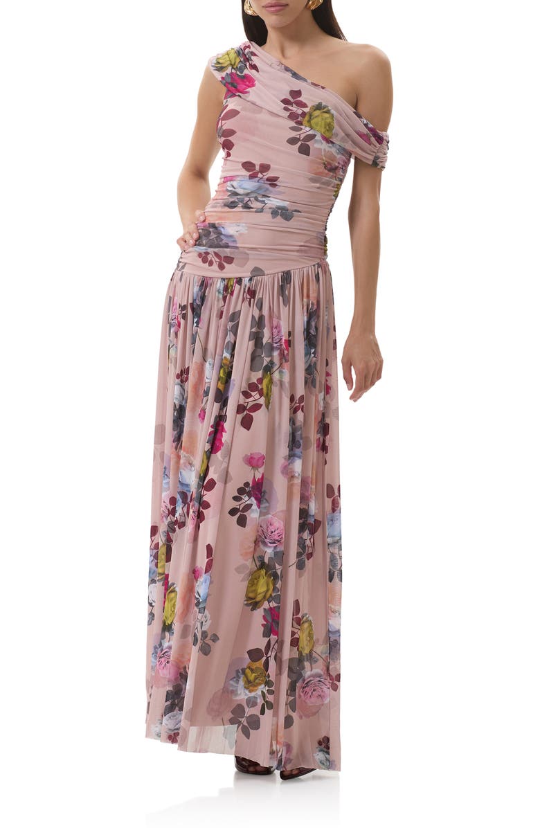 AFRM Marietta Asymmetric Floral Print Dress, Main, color, Photo Rose