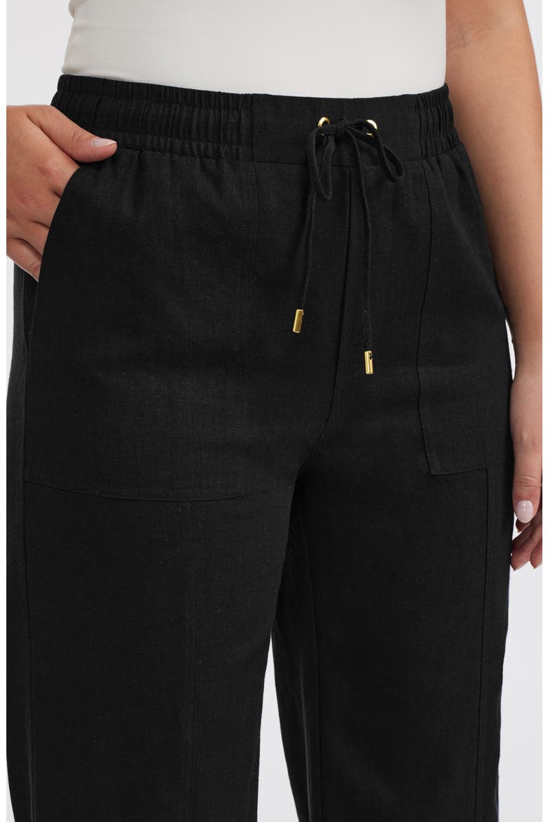 Wide Leg Linen Blend Drawstring Crop Pants, Alternate, color, BLACK