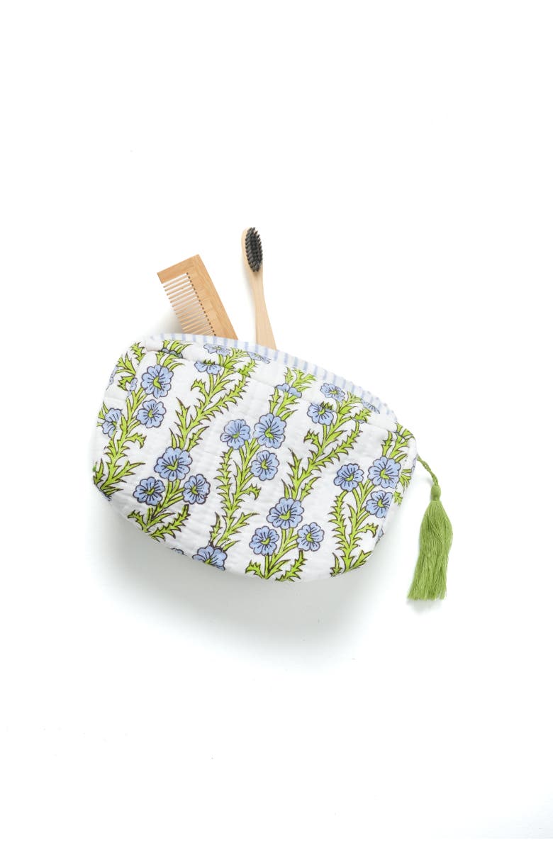 Inner Child Forget-Me-Not Blockprint Makeup Bag - Set of 3, Alternate, color, Blue