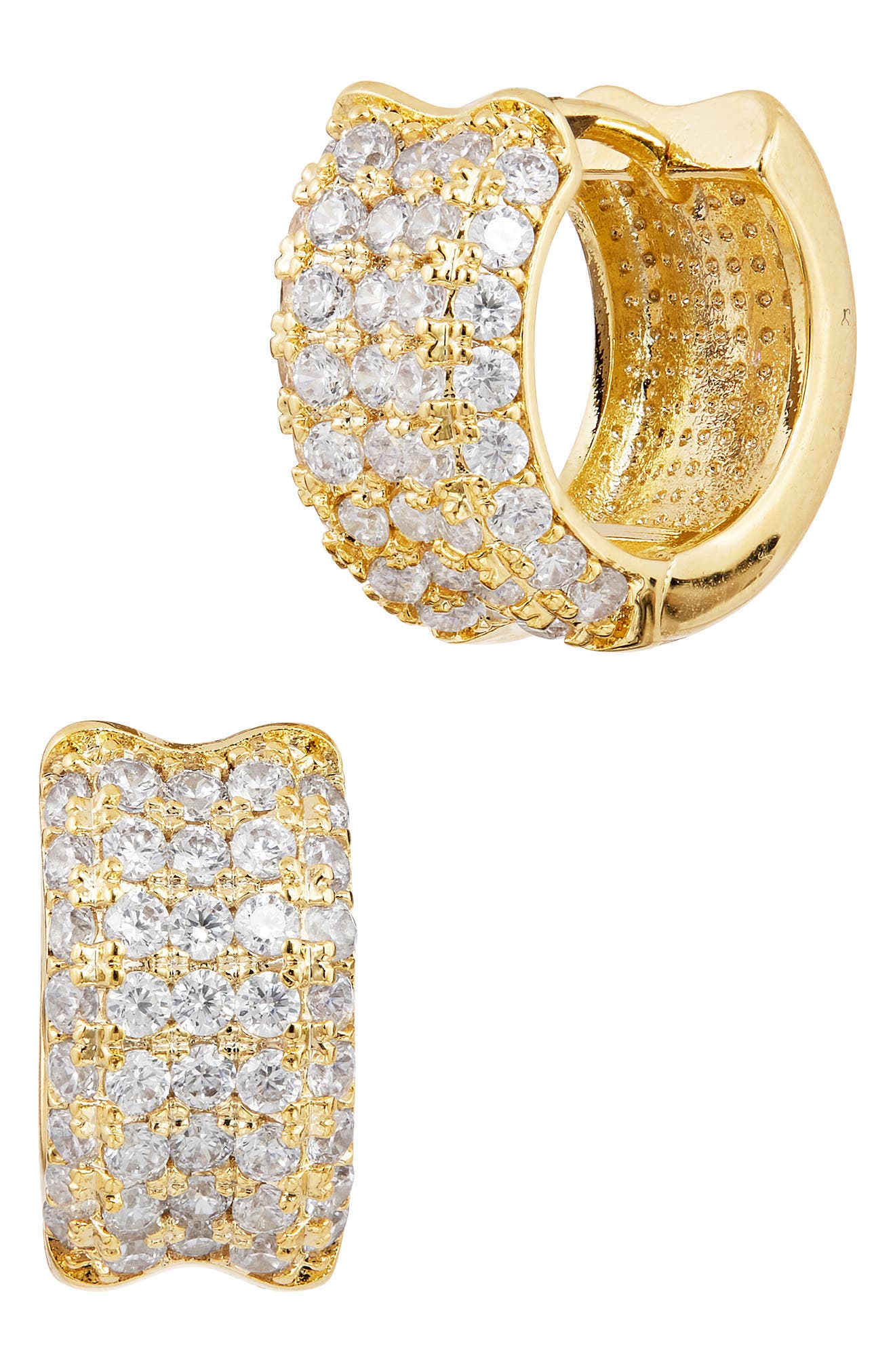 14k Gold Plate Pavé Huggie Hoop Earrings