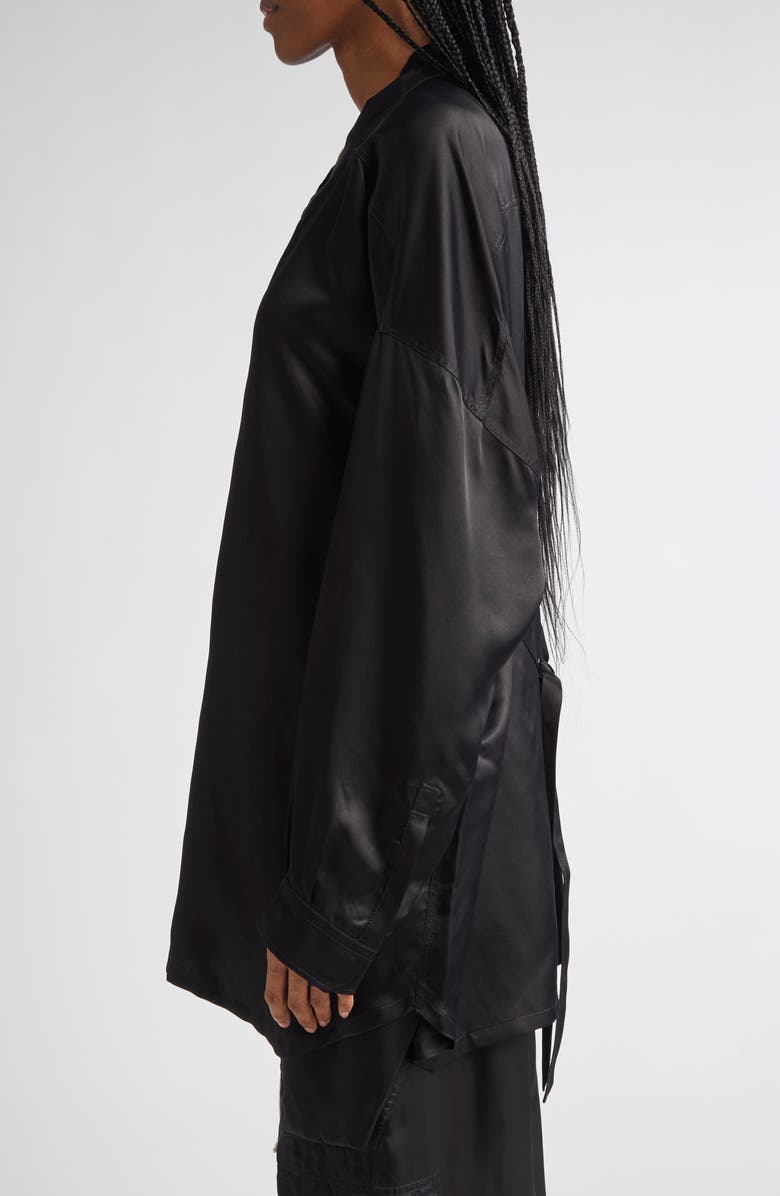 Rick Owens Long Sleeve Belted Satin Minidress, Alternate, color, Black