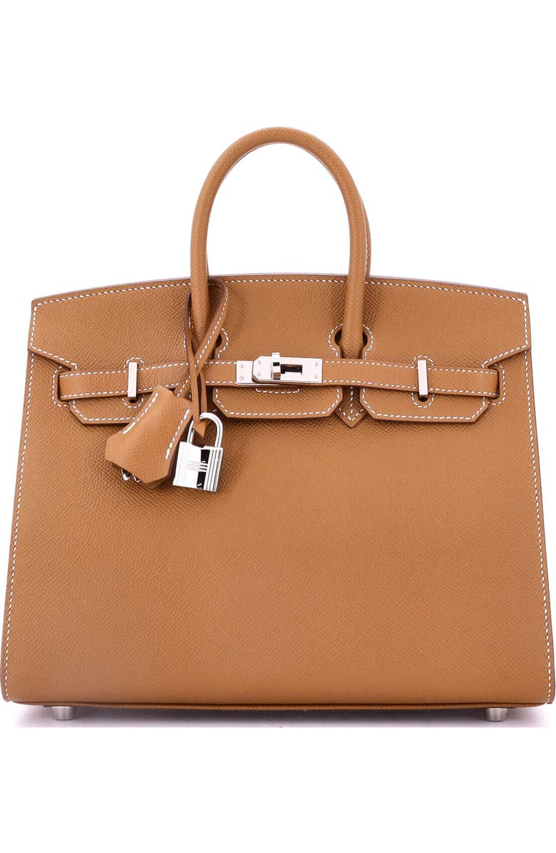 Pre-Owned Hermes Birkin Sellier Bag Brown Epsom with Palladium Hardware 25, Main, color, Gold
