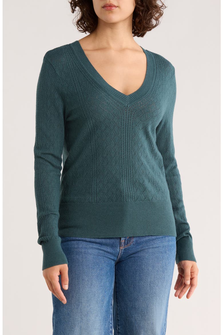 Pointelle Stitch Vintage Sweater, Main, color, DARK TEAL