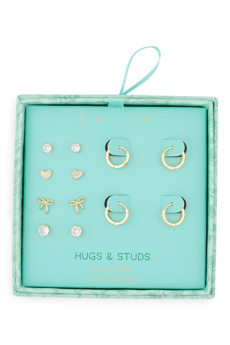 Set of 6 Assorted Stud & Hoop Earrings, Main, color, CLEAR- GOLD