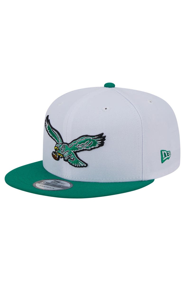 New Era Men's New Era White/Kelly Green Philadelphia Eagles Historic Two Tone 9FIFTY Snapback Hat, Main, color,