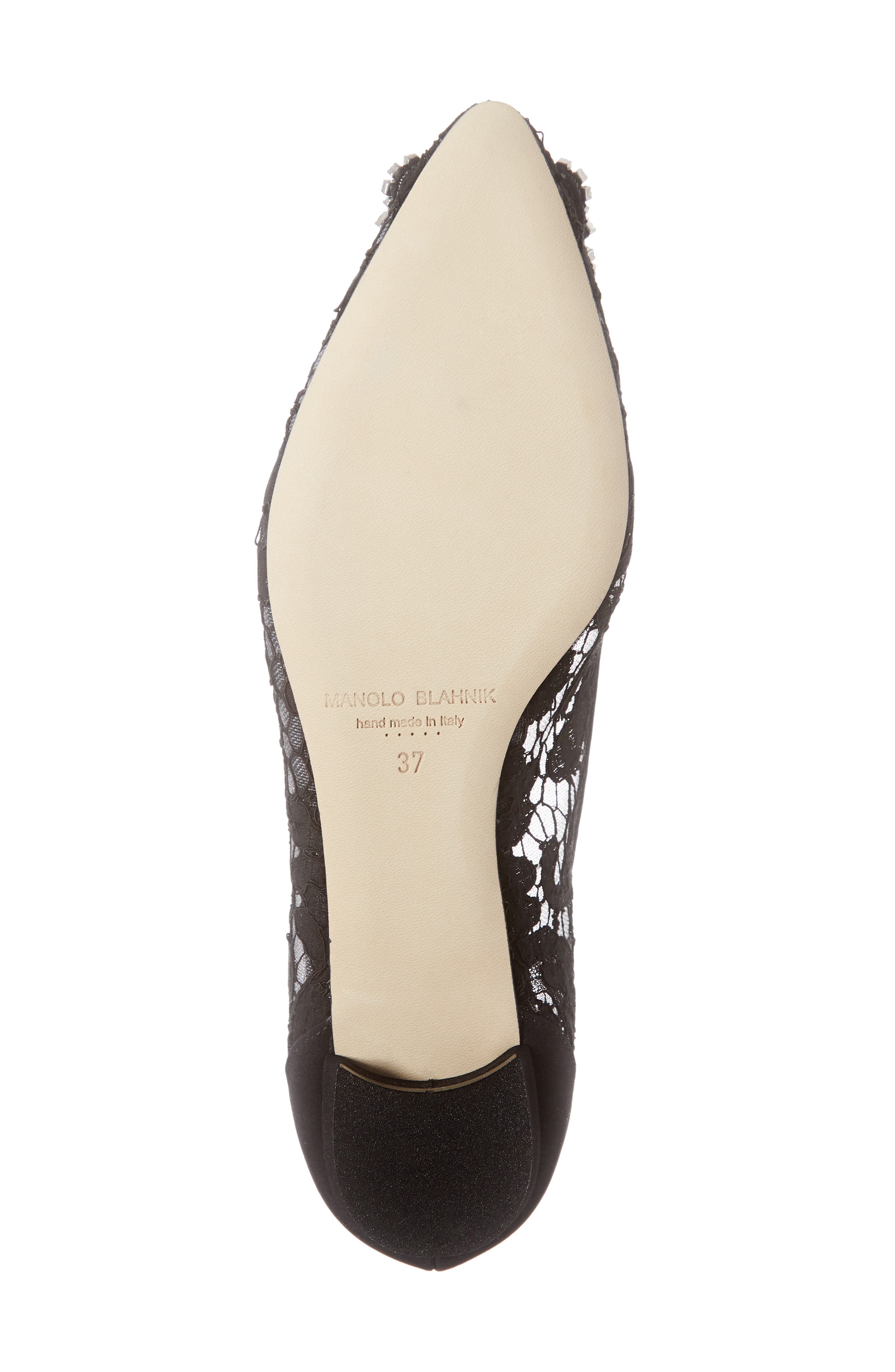 Manolo Blahnik 'Hangisilala' Jeweled Pointy Toe Lace Flat, Alternate, color, 