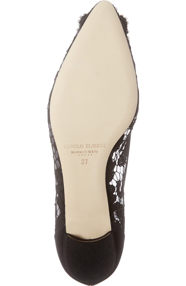 Manolo Blahnik 'Hangisilala' Jeweled Pointy Toe Lace Flat, Alternate, color,