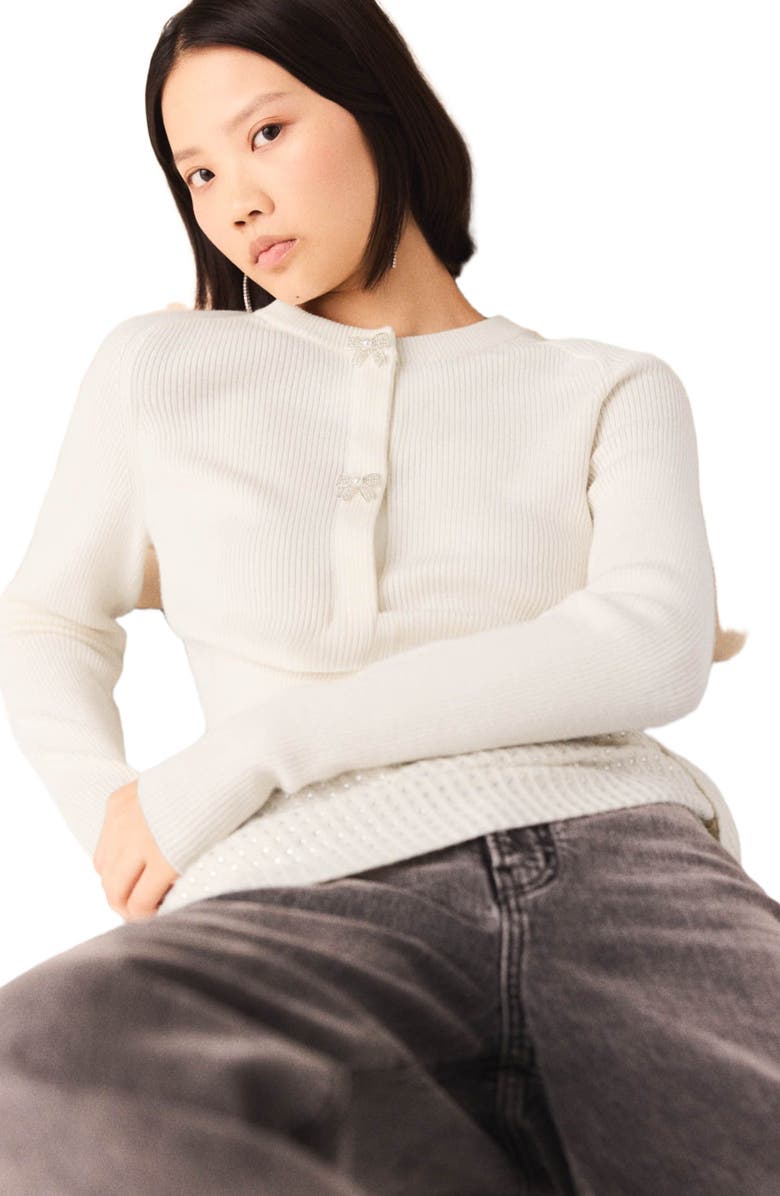 maje Bow jewellery button cardigan, Alternate, color, Ecru