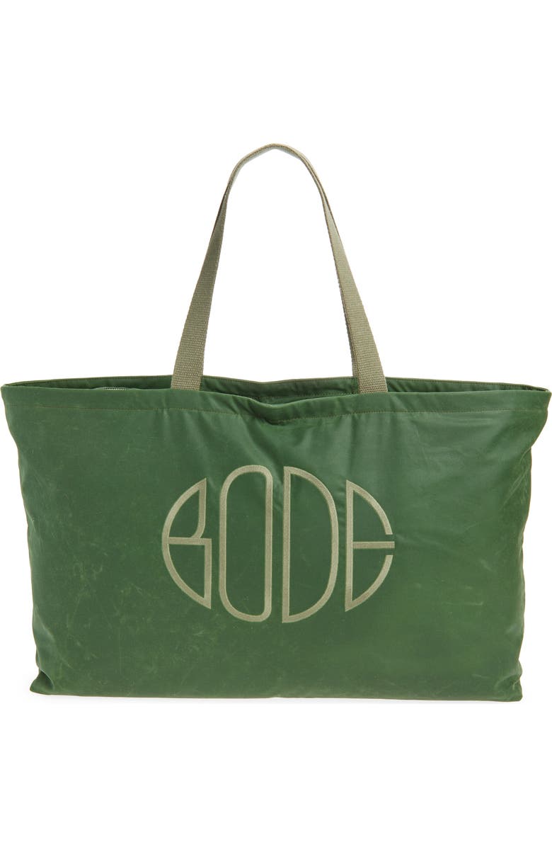 Bode Waxed Cotton Zip Tote, Main, color, Green